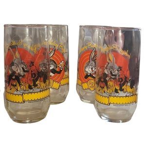 1990 Set of 4 Happy Birthday Bugs Bunny 50th Anniversary Cup Looney Tunes